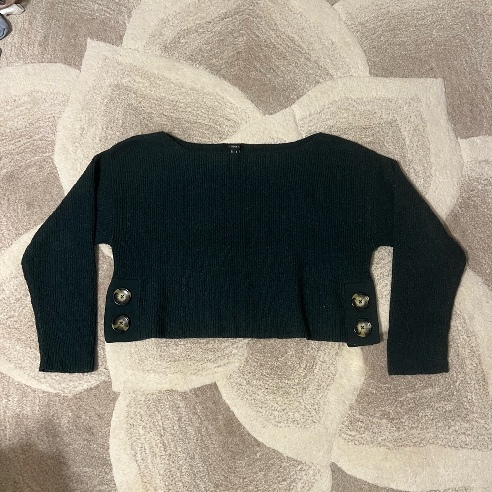 Forever 21 Off-the-Shoulder Forest Green Knit Sweater